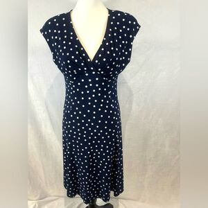 Jones New York navy and white polka dot empire waist dress size 2